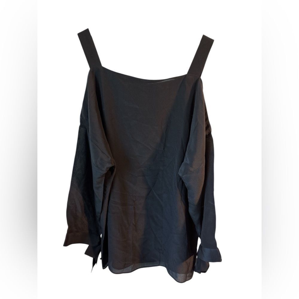 Chico’s Black Silk Cold Shoulder Blouse Sheer Formal Size 2 Large